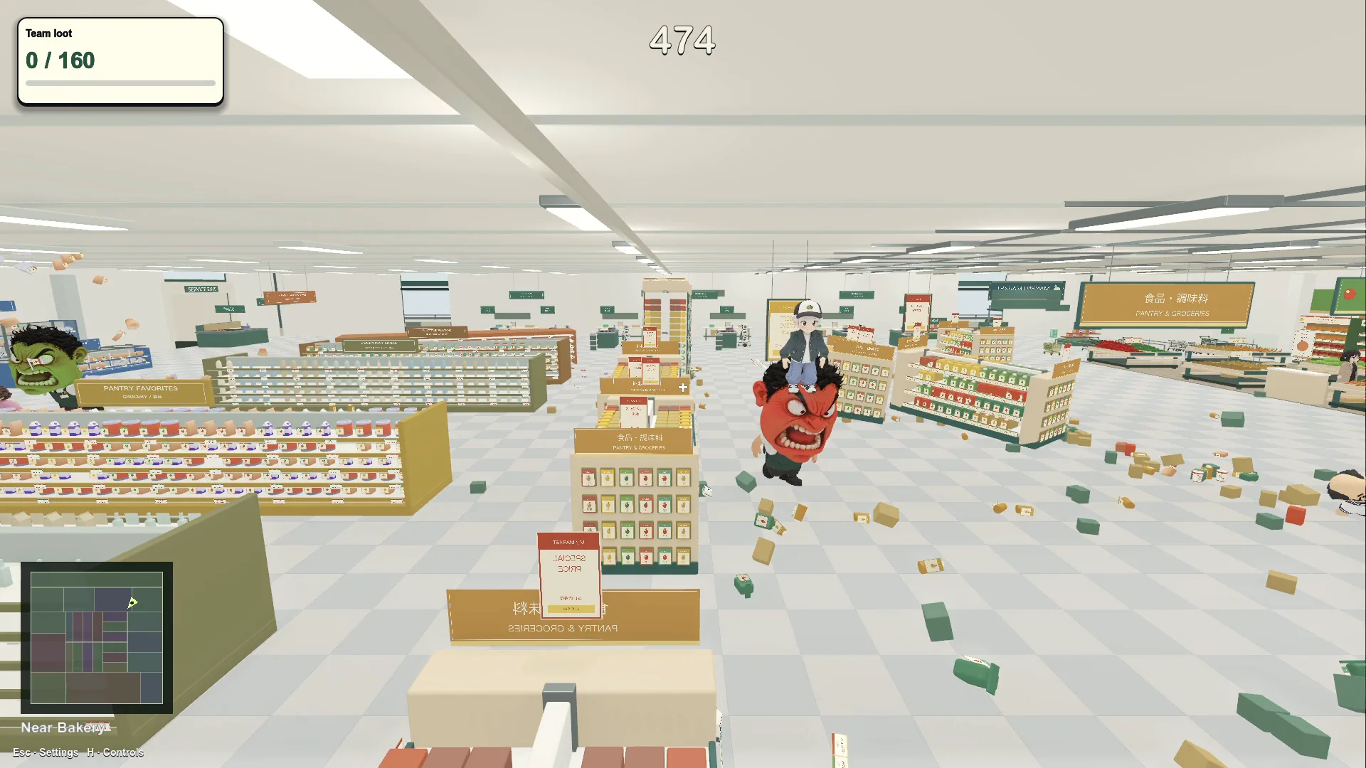 PC development screenshot showing supermarket physics chaos